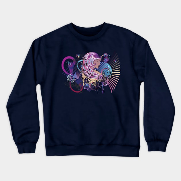 Music Girl with purple hair Crewneck Sweatshirt by AnnArtshock